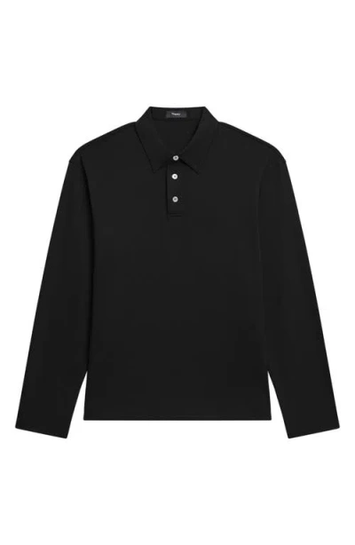 Theory Relaxed Long Sleeve City Interlock Polo Shirt In Black
