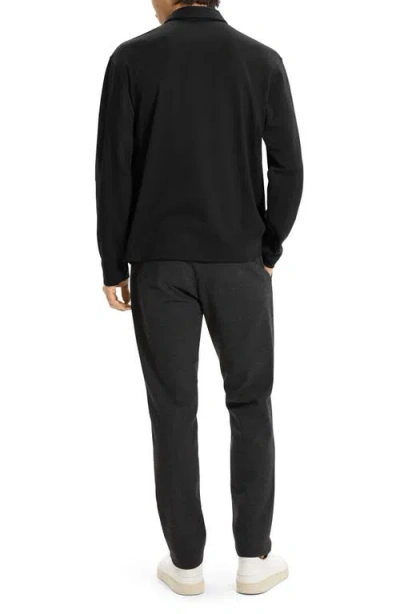 Theory Relaxed Long Sleeve City Interlock Polo Shirt In Black