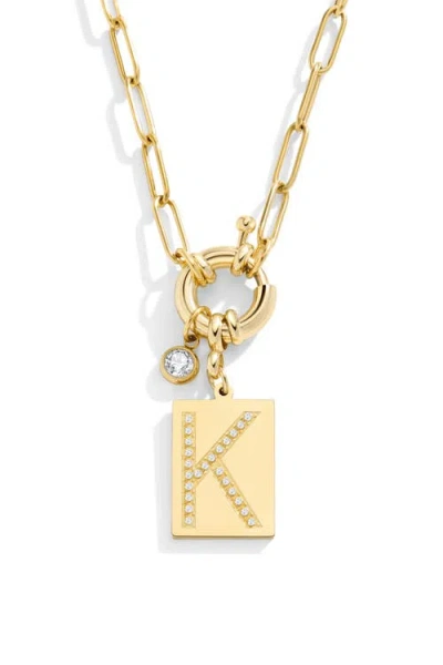 Mint & Lily Pave Initial Pendant With Paperclip Chain Necklace In Gold