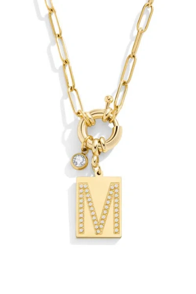 Mint & Lily Pave Initial Pendant With Paperclip Chain Necklace In Gold