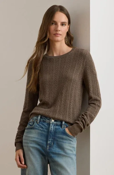 Ralph Lauren Women's Long Sleeves Pointelle-knit Sweater In Brown