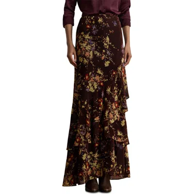 Ralph Lauren Women's Floral Print Tiered Maxi Skirt In Brown