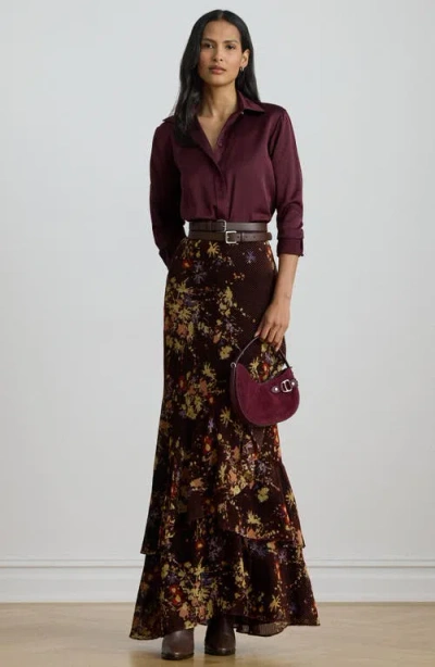 Ralph Lauren Women's Floral Print Tiered Maxi Skirt In Brown