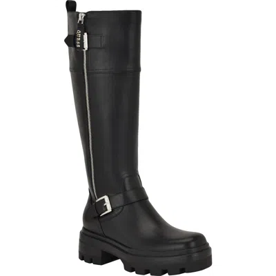 Guess Women's Lynnie Tall Buckle Moto Lug Sole Boots In Black
