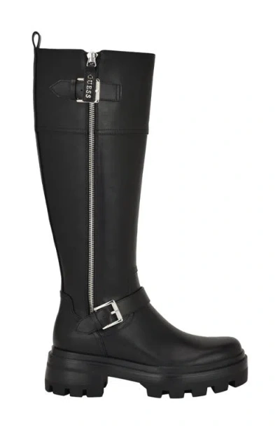 Guess Women's Lynnie Tall Buckle Moto Lug Sole Boots In Black