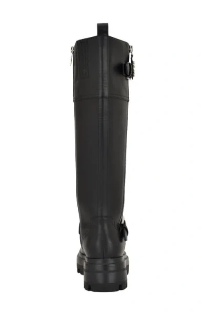 Guess Women's Lynnie Tall Buckle Moto Lug Sole Boots In Black