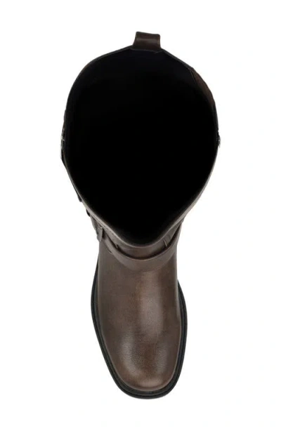 Guess Women's Lynnie Wide Calf Tall Buckle Moto Lug Boots In Brown