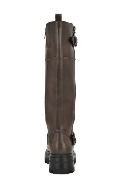 Guess Women's Lynnie Wide Calf Tall Buckle Moto Lug Boots In Brown