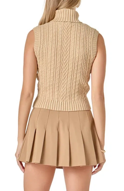English Factory Cable Stitch Sleeveless Turtleneck Sweater In Nude