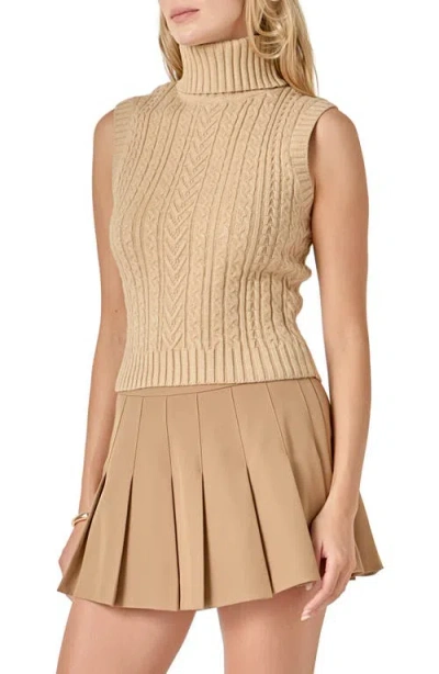 English Factory Cable Stitch Sleeveless Turtleneck Sweater In Nude