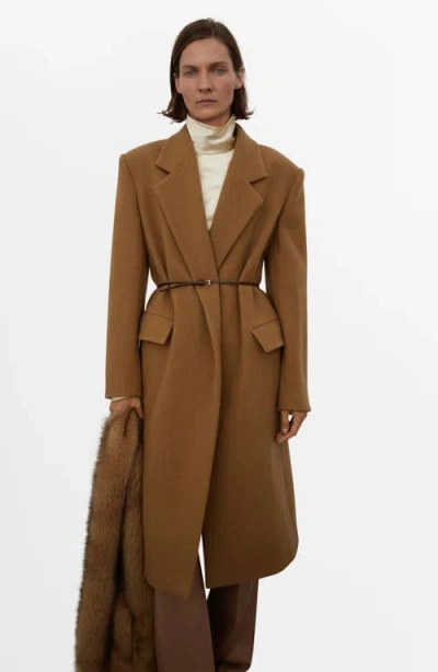 Mango Notched Lapel Wool Blend Coat In Brown
