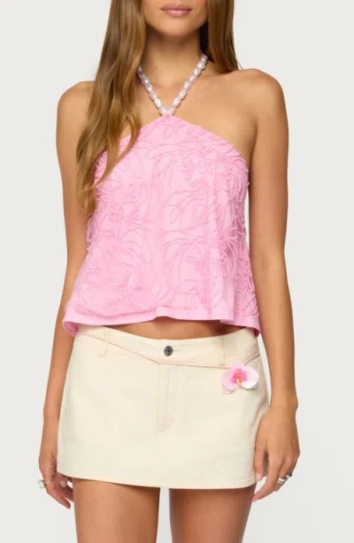 Edikted Ayva Floral Embroidered Beaded Halter Top In Purple