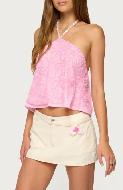 Edikted Ayva Floral Embroidered Beaded Halter Top In Purple