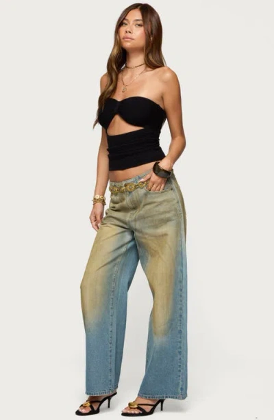 Edikted Textured Knit Strapless Cutout Top In Black