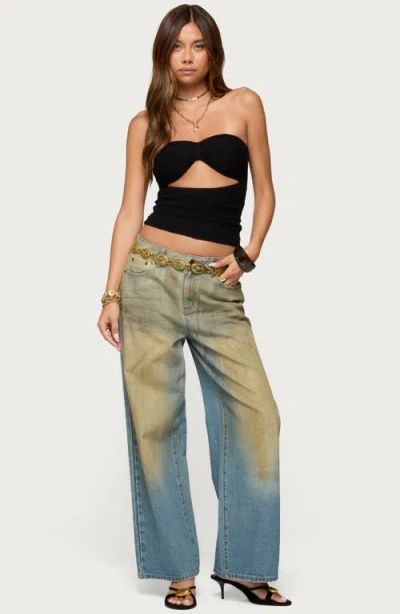 Edikted Textured Knit Strapless Cutout Top In Black