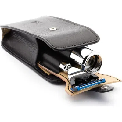 Mühle Travel Florentine Black Leather Silvertip Fiber & Fusion Shaving Kit In Black