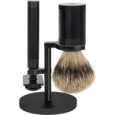 Mühle Rocca Black Stainless Steel 3-piece Silvertip Badger & Safety Razor Shaving Set In Black
