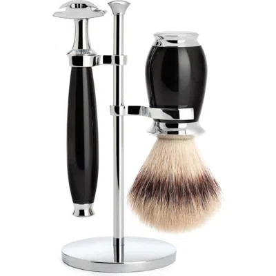 Mühle Purist Black 3-piece Silvertip Fiber & Safety Razor Shaving Set In Black