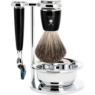 Mühle Rytmo Black 4-piece Pure Badger & Fusion Shaving Set In Black