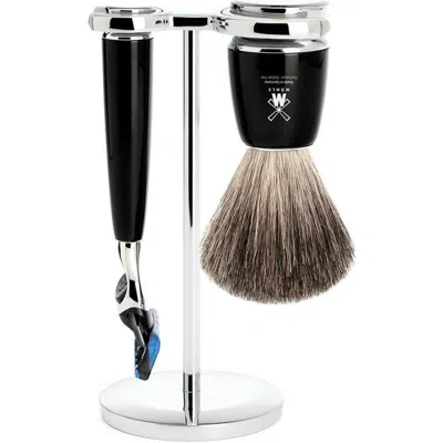 Mühle Rytmo Black 3-piece Pure Badger & Fusion Shaving Set In Black