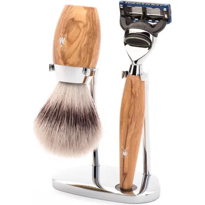 Mühle Kosmo Olive Wood 3-piece Silvertip Fiber & Fusion Shaving Set In Brown