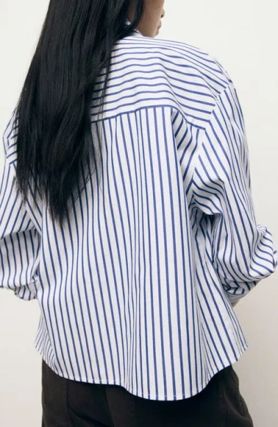 Mango Stripe Crop Button-up Shirt In Blue