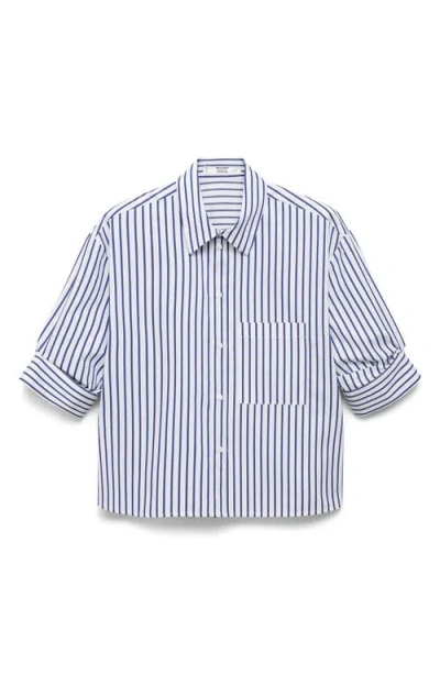 Mango Stripe Crop Button-up Shirt In Blue