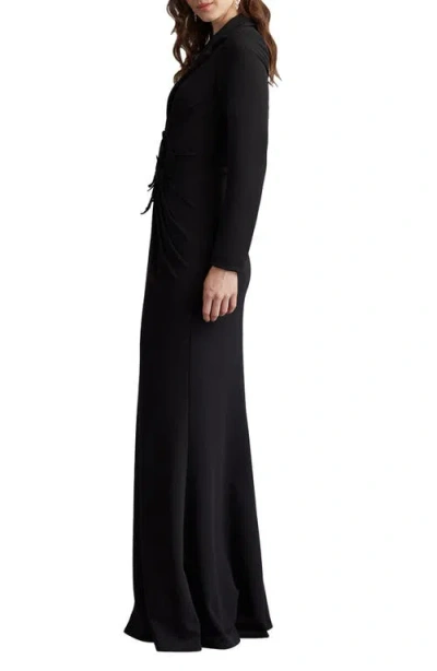 Tadashi Shoji Embroidered Crepe Flower Long Sleeve Body-con Gown In Black