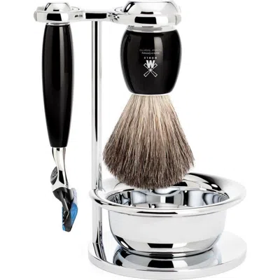 Mühle Vivo Black Resin 4-piece Pure Badger & Fusion Shaving Set In Black
