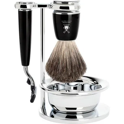 Mühle Rytmo Black 4-piece Pure Badger & Mach-3 Shaving Set In Black