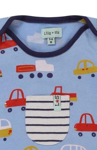 Lilly + Sid Organic Cotton Car Print Top And Romper Set In Multi