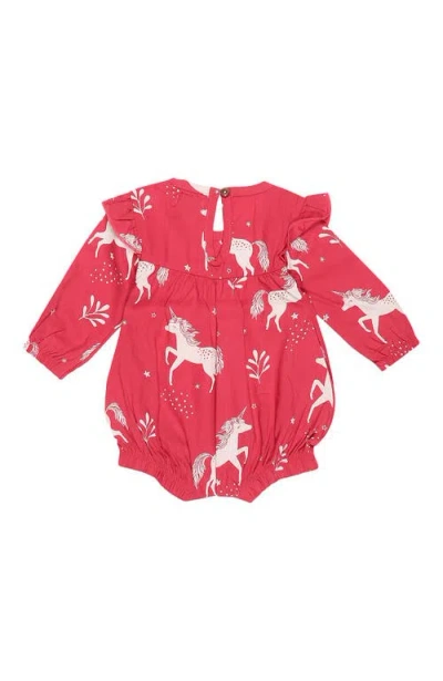 Lilly + Sid Organic Cotton Unicorn Print Romper In Red