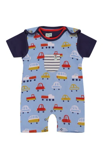 Lilly + Sid Organic Cotton Car Print Top And Romper Set In Multi