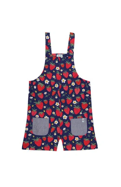 Lilly + Sid Organic Cotton Strawberry Print Dungarees Jumpsuit In Red