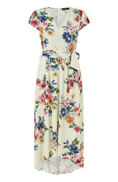 Yumi Floral Print Dip Hem Wrap Dress In Multi