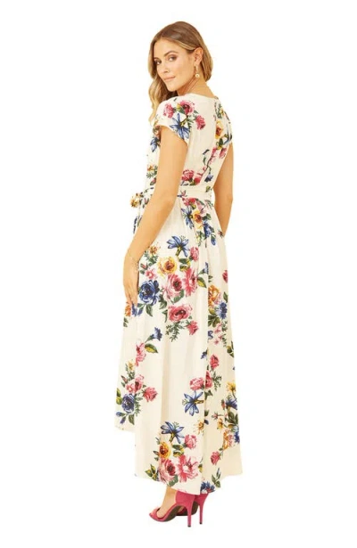 Yumi Floral Print Dip Hem Wrap Dress In Multi