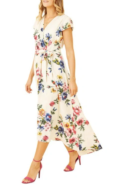 Yumi Floral Print Dip Hem Wrap Dress In Multi