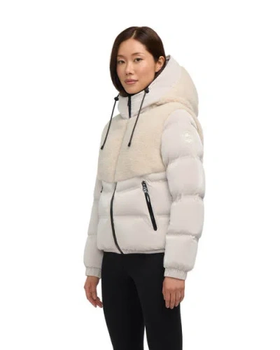 Pajar Nephele Mixed Media Short Puffer With Fixed Hood In Neutral