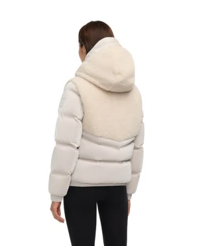 Pajar Nephele Mixed Media Short Puffer With Fixed Hood In Neutral