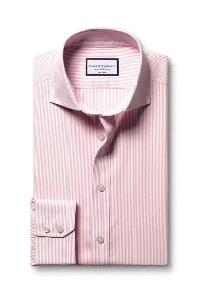 Charles Tyrwhitt Non-iron Poplin Bengal Stripe Shirt In Pink