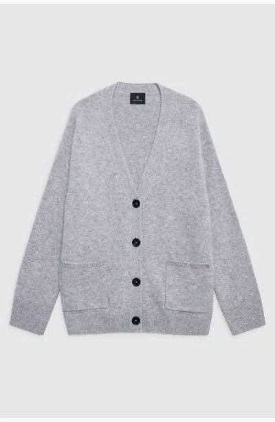 Anine Bing Boxy Grey Cashmere Cardigan With Button Closure In Gray