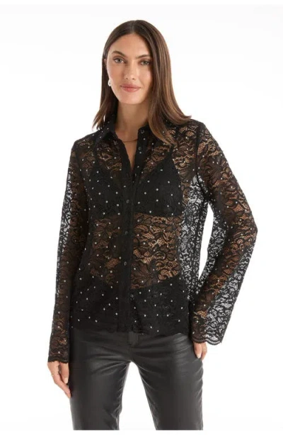 The Noli Shop Jena Lace Button Up Shirt In Black