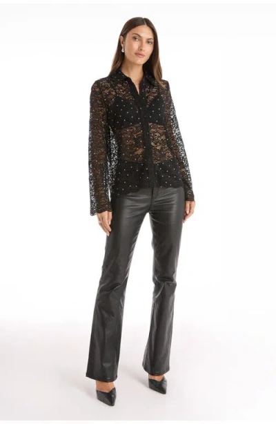 The Noli Shop Jena Lace Button Up Shirt In Black