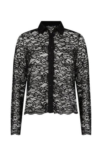 The Noli Shop Jena Lace Button Up Shirt In Black