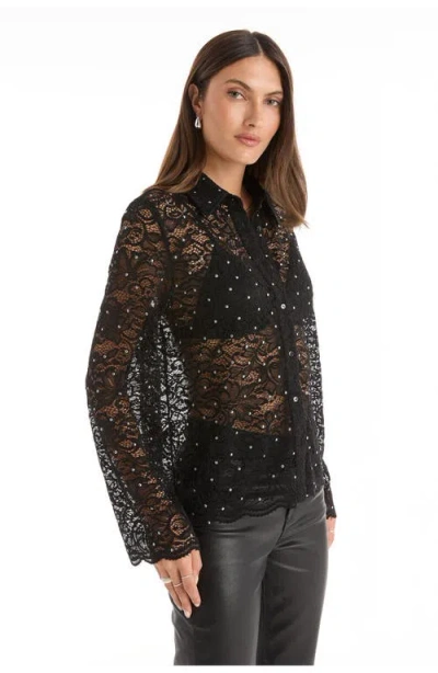 The Noli Shop Jena Lace Button Up Shirt In Black
