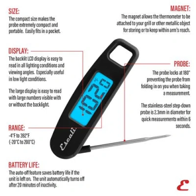 Escali Compact Folding Digital Thermometer In Black