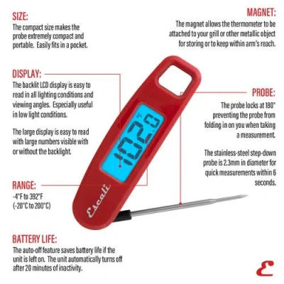 Escali Compact Folding Digital Thermometer In Red