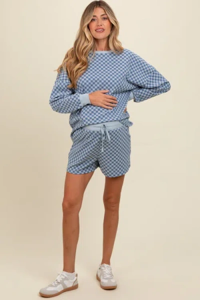 Pinkblush Checkered Plaid Pullover Shorts Set In Blue