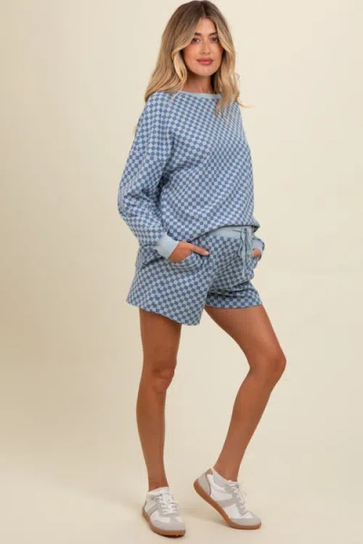 Pinkblush Checkered Plaid Pullover Shorts Set In Blue