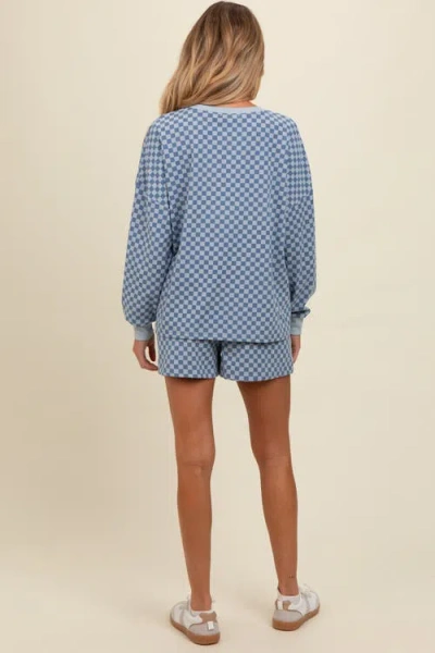 Pinkblush Checkered Plaid Pullover Shorts Set In Blue
